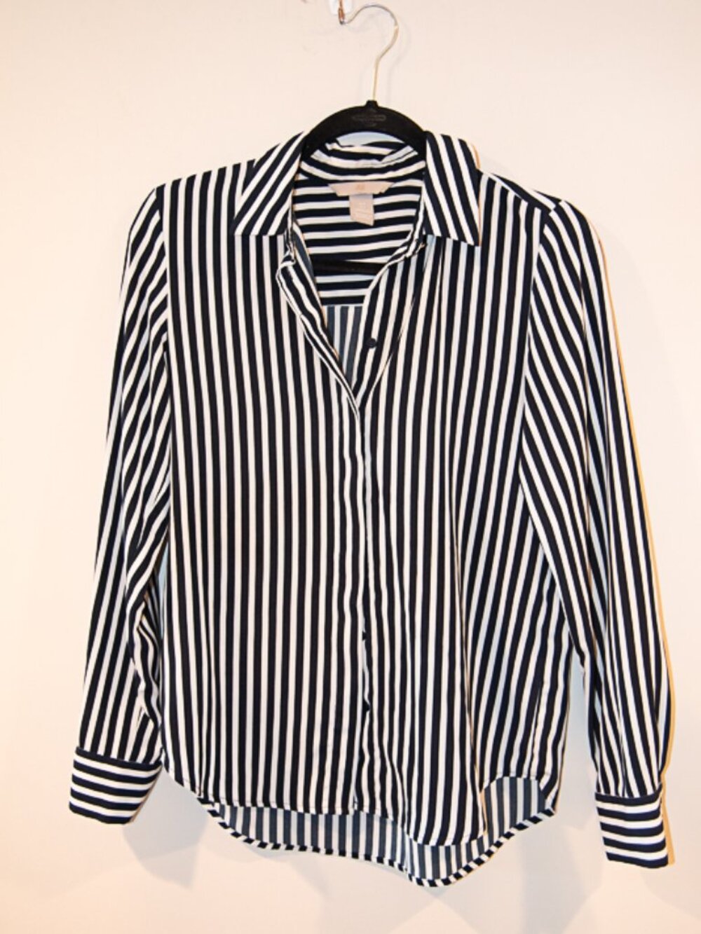 H&M Black and White Stip Button down long sleeve Blouse Size 2